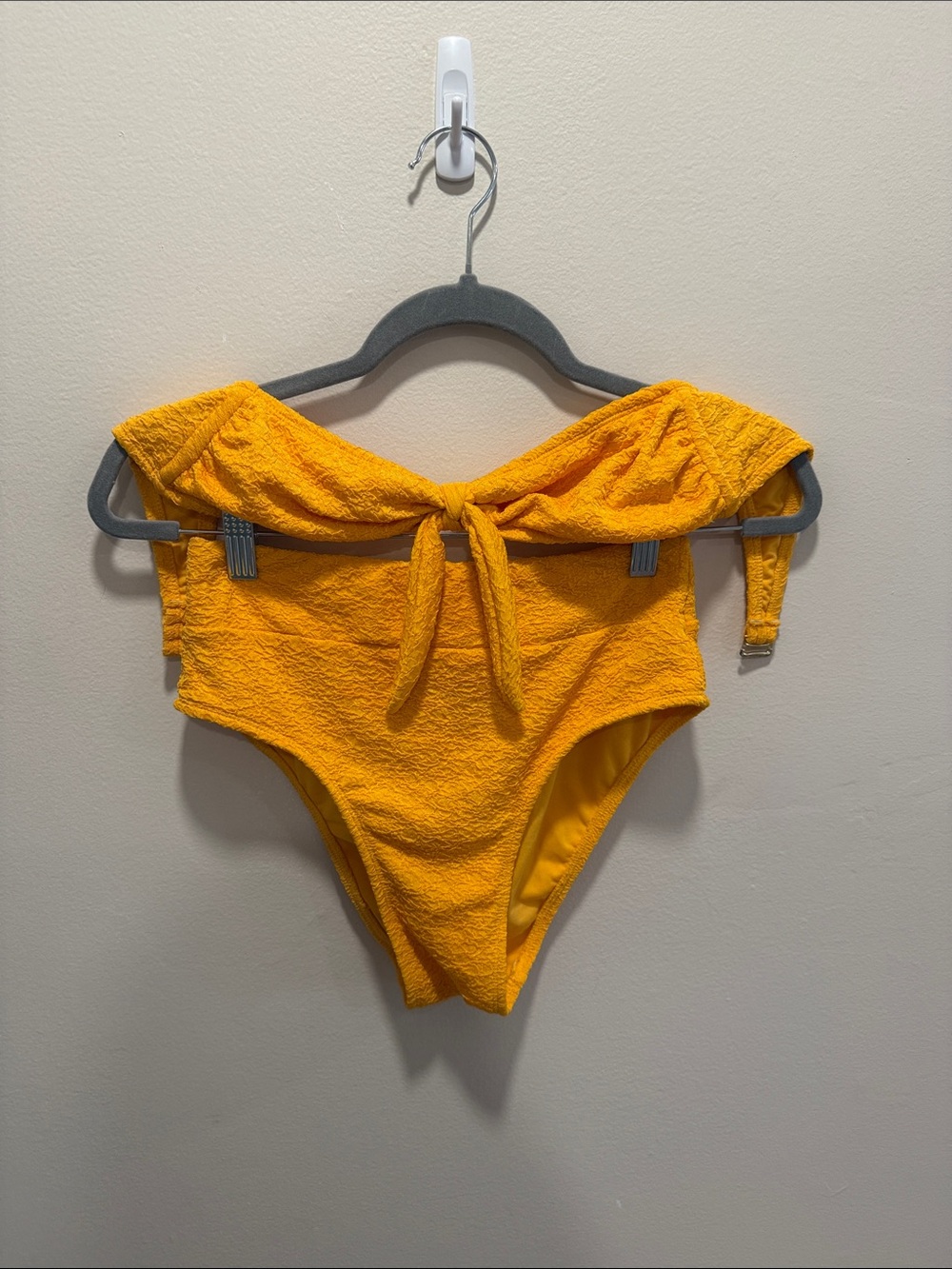 Textured Yellow Strapless Tie Bikini Set